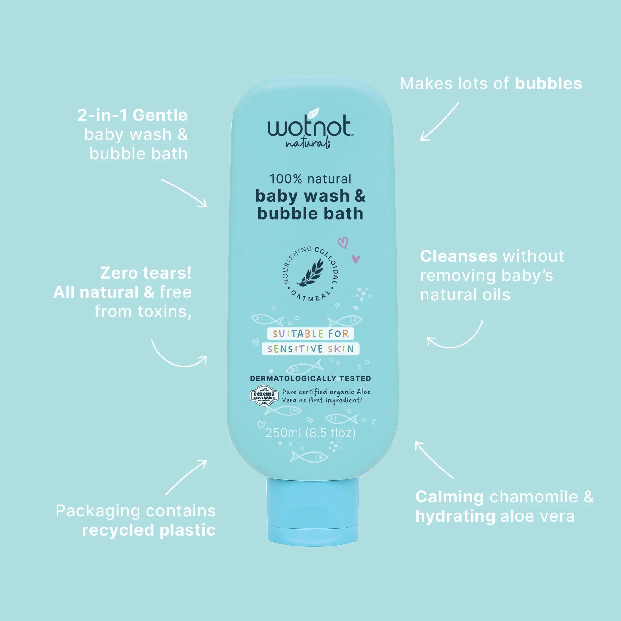 WOTNOT NATURALS 100% Natural Baby Wash & Bubble Bath 250ml