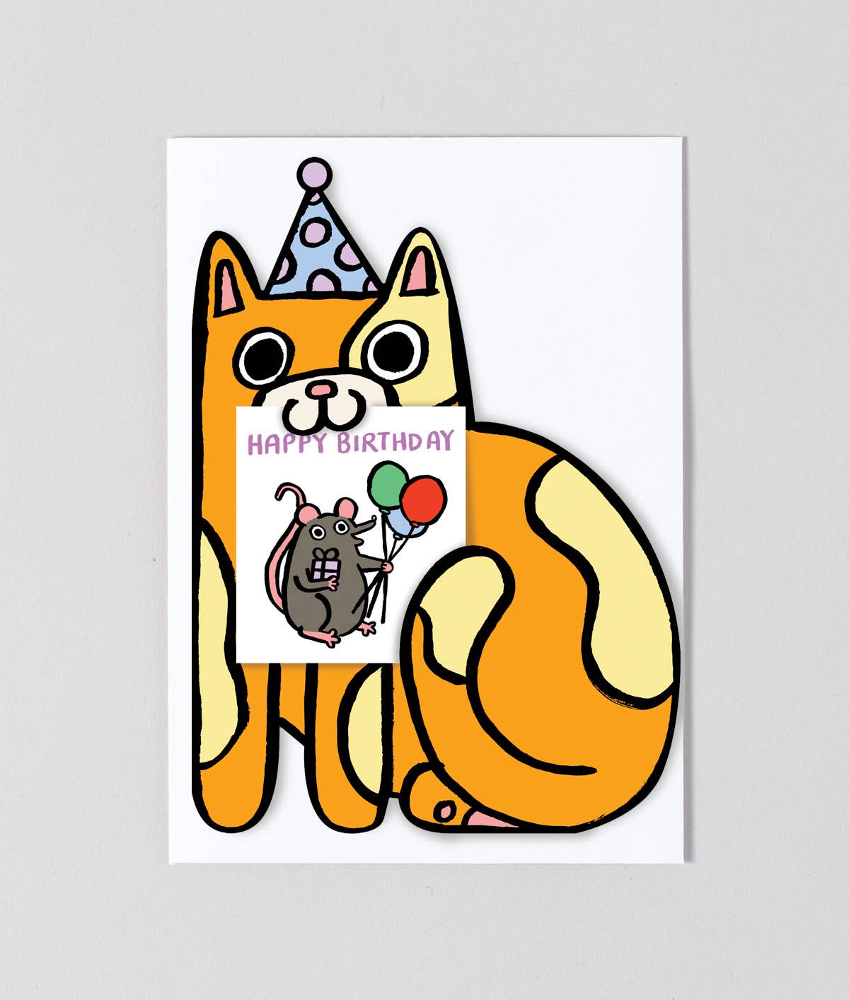 WRAP - 'Cat with Mini Card' Kid's Greetings Card