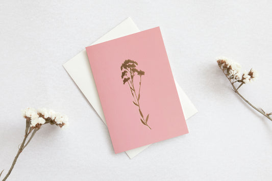 OLA Alyssum Card - Foil Blocked Brass on Rose Pink