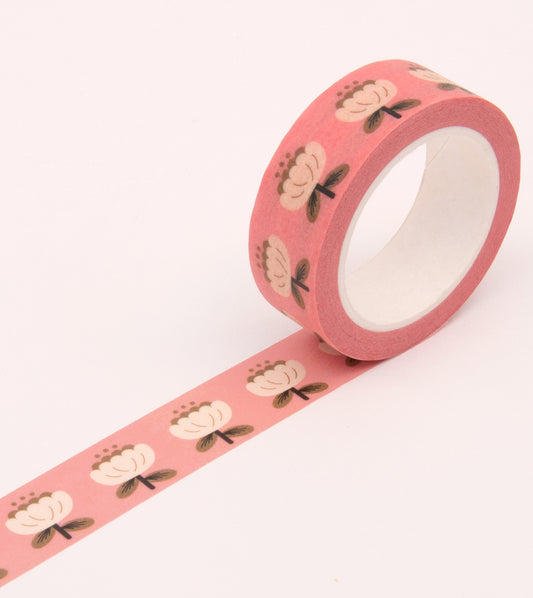 CLAP CLAP Pink Poppy Floral Washi Tape 15mm
