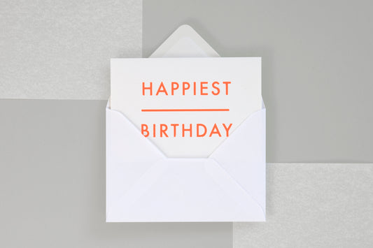 OLA Happiest Birthday Card -  Foil Blocked Neon Orange on White