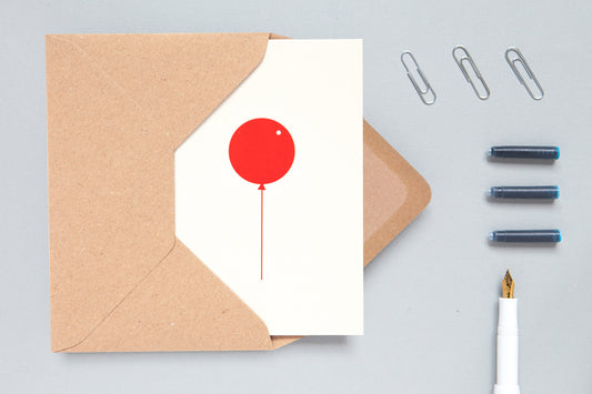 OLA Balloon Card - Foil Blocked Red on Stone